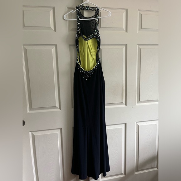 Navy blue, backless prom dress. - Picture 2 of 3